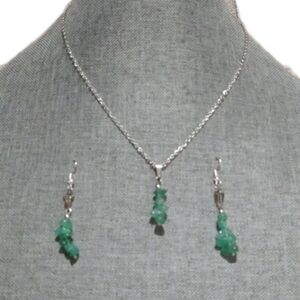 Elegant Silvertone and Green Aventurine Jewelry Set
